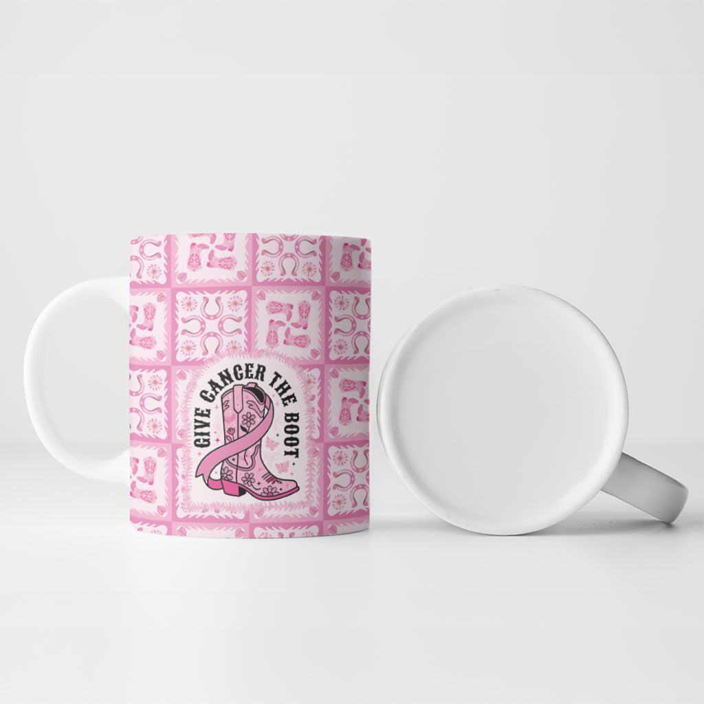 Give Cancer The Boot Pink Cowgirl Ceramic Mug Hawaiian Paniolo Mixed Quilt Pattern Style LT9 - Polynesian Pride