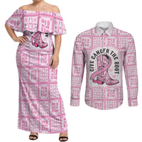 Give Cancer The Boot Pink Cowgirl Couples Matching Off Shoulder Maxi Dress and Long Sleeve Button Shirt Hawaiian Paniolo Mixed Quilt Pattern Style LT9 Pink - Polynesian Pride
