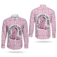 Give Cancer The Boot Pink Cowgirl Couples Matching Off Shoulder Maxi Dress and Long Sleeve Button Shirt Hawaiian Paniolo Mixed Quilt Pattern Style LT9 - Polynesian Pride