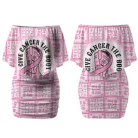 Give Cancer The Boot Pink Cowgirl Couples Matching Off Shoulder Short Dress and Long Sleeve Button Shirt Hawaiian Paniolo Mixed Quilt Pattern Style LT9 - Polynesian Pride