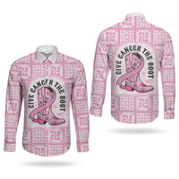 Give Cancer The Boot Pink Cowgirl Couples Matching Tank Maxi Dress and Long Sleeve Button Shirt Hawaiian Paniolo Mixed Quilt Pattern Style LT9 - Polynesian Pride