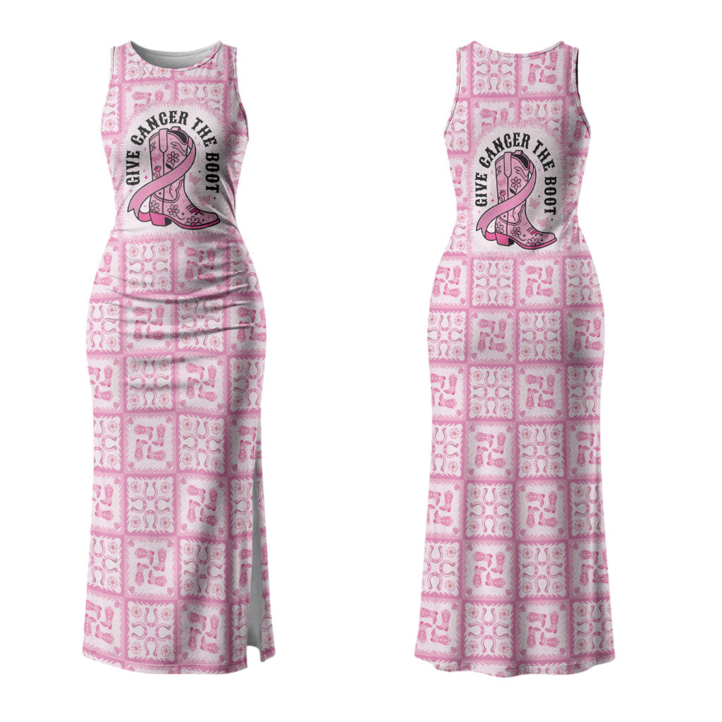 Give Cancer The Boot Pink Cowgirl Couples Matching Tank Maxi Dress and Long Sleeve Button Shirt Hawaiian Paniolo Mixed Quilt Pattern Style LT9 - Polynesian Pride
