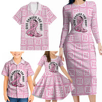 Give Cancer The Boot Pink Cowgirl Family Matching Long Sleeve Bodycon Dress and Hawaiian Shirt Hawaiian Paniolo Mixed Quilt Pattern Style LT9 - Polynesian Pride