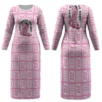 Give Cancer The Boot Pink Cowgirl Family Matching Long Sleeve Bodycon Dress and Hawaiian Shirt Hawaiian Paniolo Mixed Quilt Pattern Style LT9 Mom's Dress Pink - Polynesian Pride