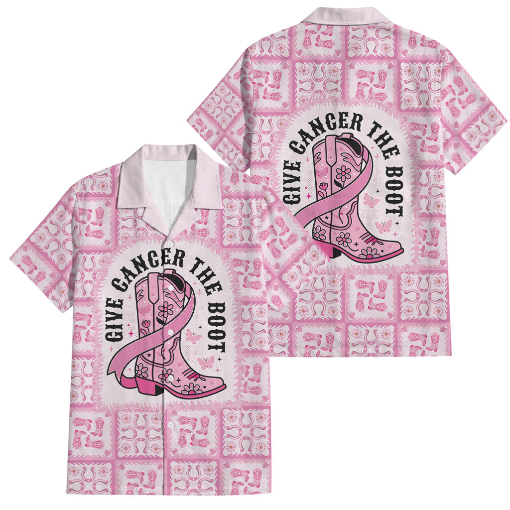 Give Cancer The Boot Pink Cowgirl Family Matching Long Sleeve Bodycon Dress and Hawaiian Shirt Hawaiian Paniolo Mixed Quilt Pattern Style LT9 Dad's Shirt - Short Sleeve Pink - Polynesian Pride