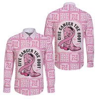 Give Cancer The Boot Pink Cowgirl Family Matching Long Sleeve Bodycon Dress and Hawaiian Shirt Hawaiian Paniolo Mixed Quilt Pattern Style LT9 Dad's Shirt - Long Sleeve Pink - Polynesian Pride