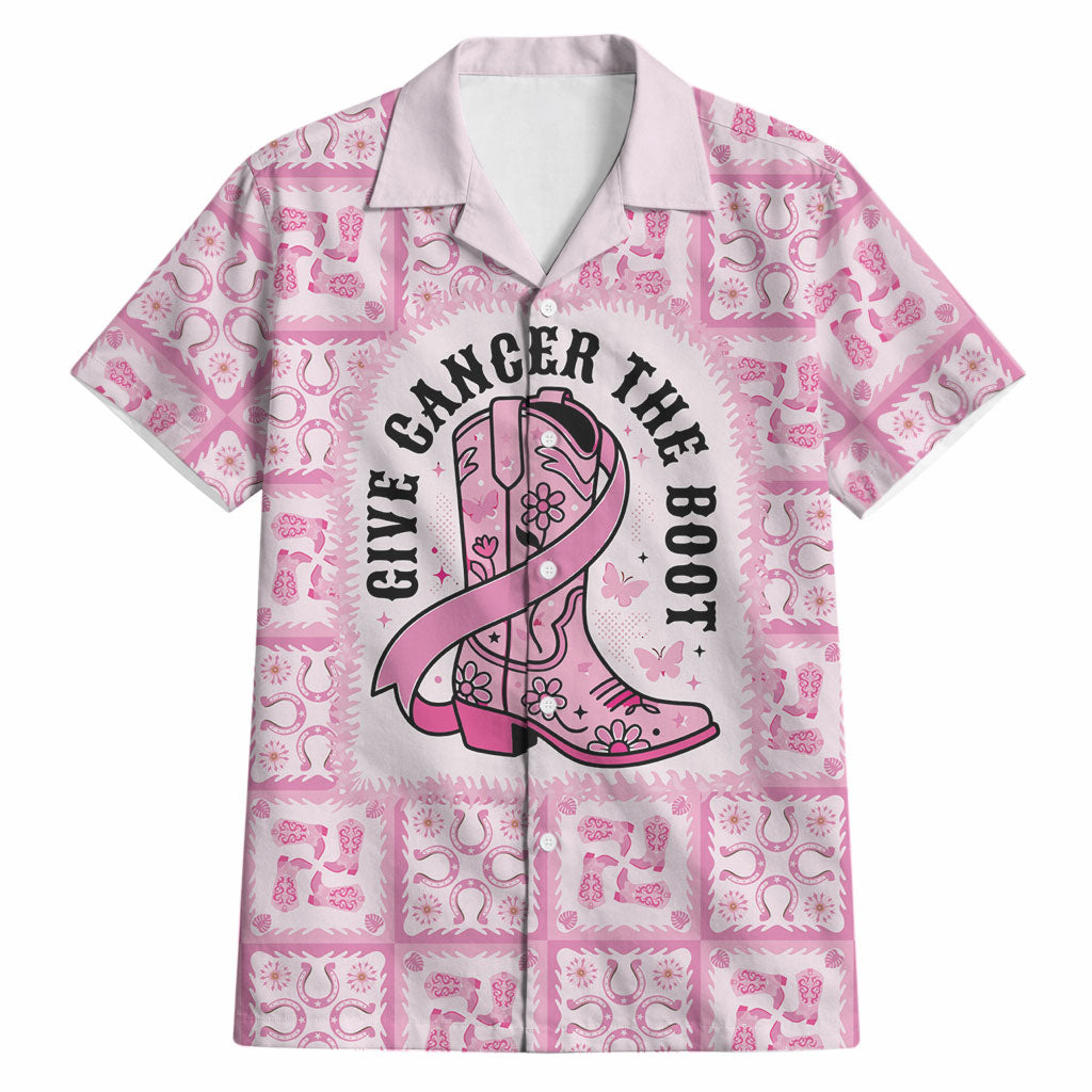Give Cancer The Boot Pink Cowgirl Hawaiian Shirt Hawaiian Paniolo Mixed Quilt Pattern Style LT9 Pink - Polynesian Pride