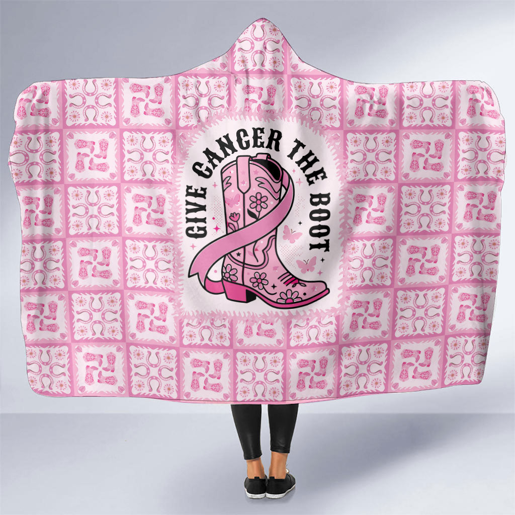 Give Cancer The Boot Pink Cowgirl Hooded Blanket Hawaiian Paniolo Mixed Quilt Pattern Style LT9 One Size Pink - Polynesian Pride