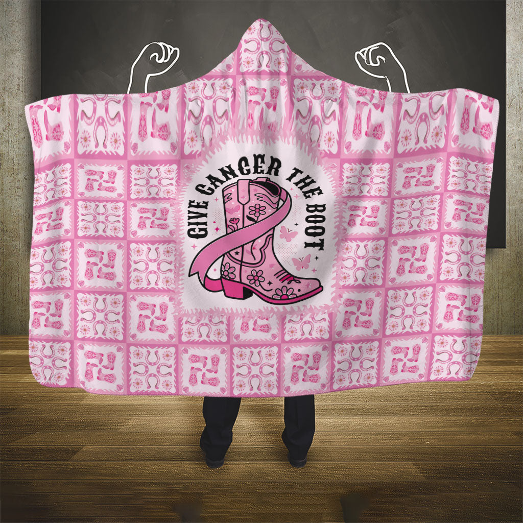 Give Cancer The Boot Pink Cowgirl Hooded Blanket Hawaiian Paniolo Mixed Quilt Pattern Style LT9 - Polynesian Pride