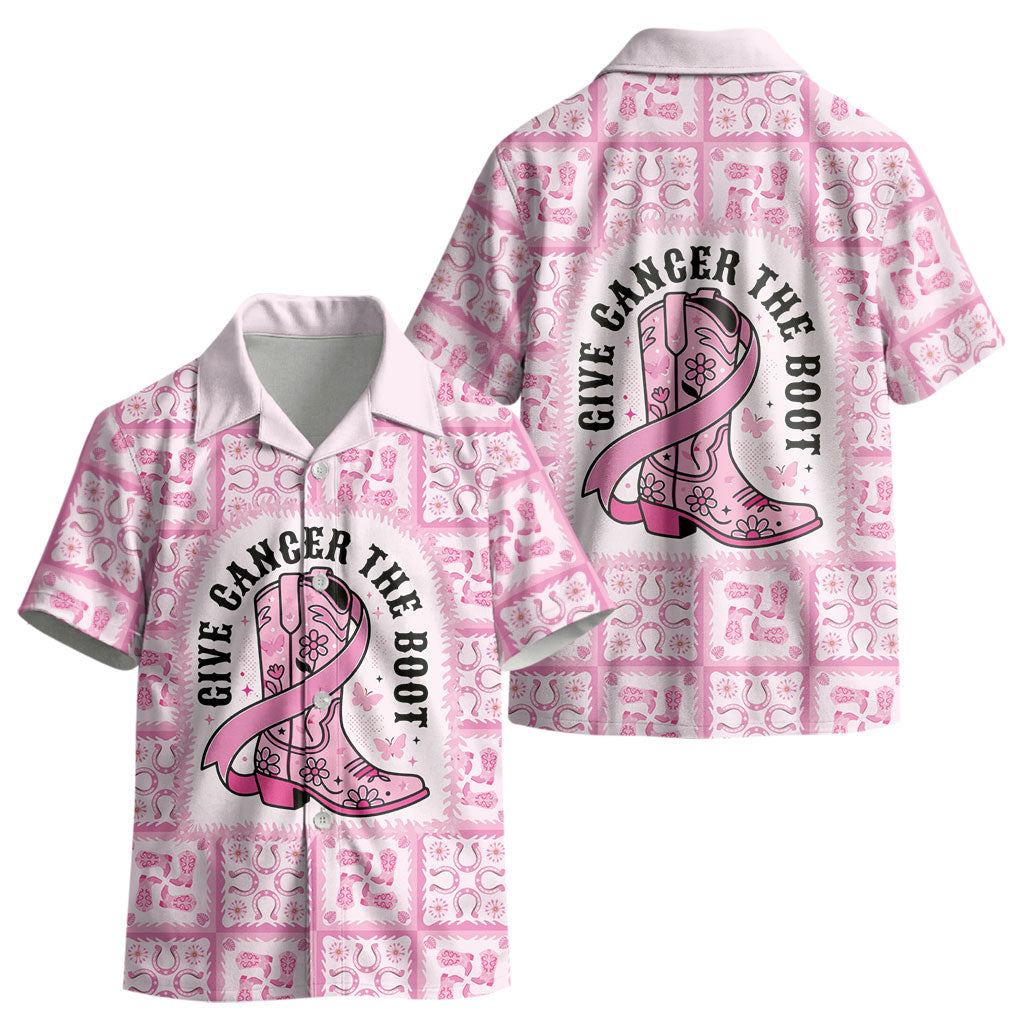 Give Cancer The Boot Pink Cowgirl Kid Hawaiian Shirt Hawaiian Paniolo Mixed Quilt Pattern Style LT9 - Polynesian Pride