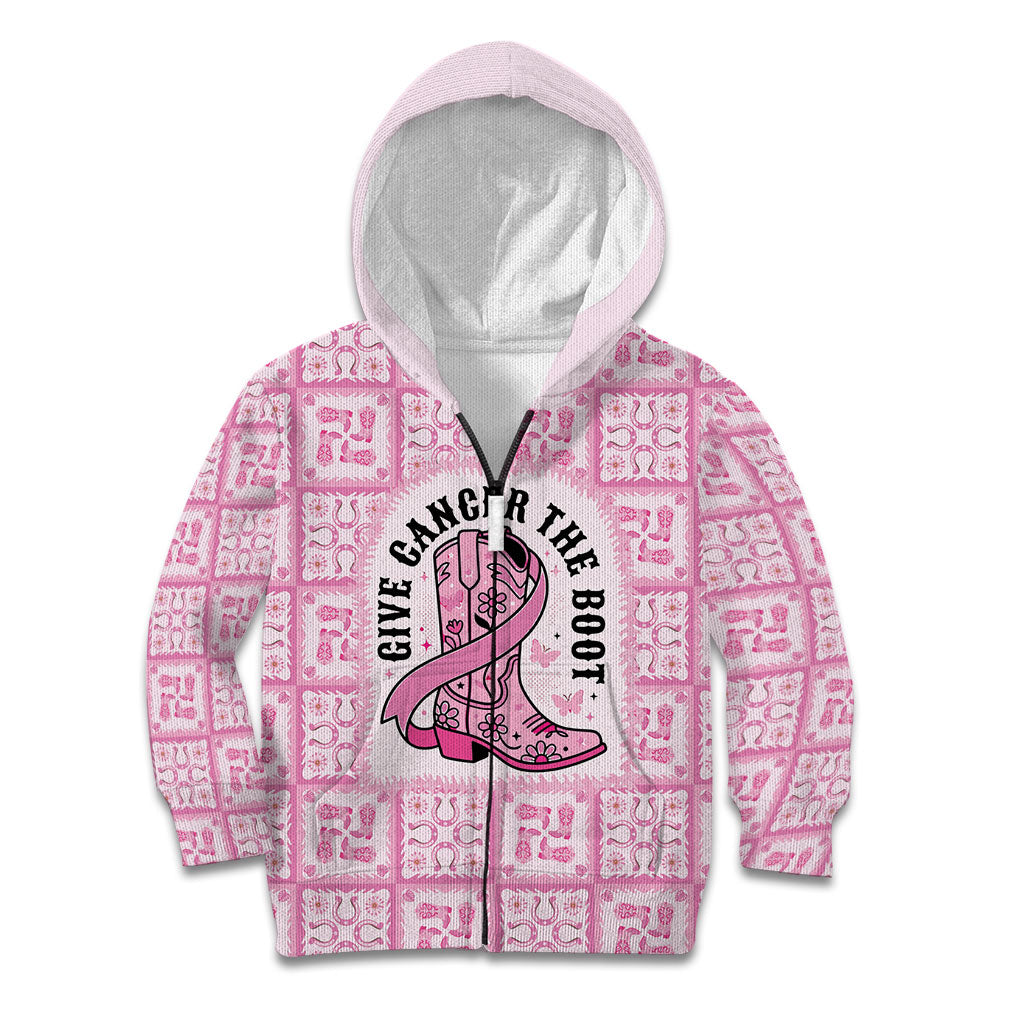 Give Cancer The Boot Pink Cowgirl Kid Hoodie Hawaiian Paniolo Mixed Quilt Pattern Style LT9 Zip Hoodie Pink - Polynesian Pride