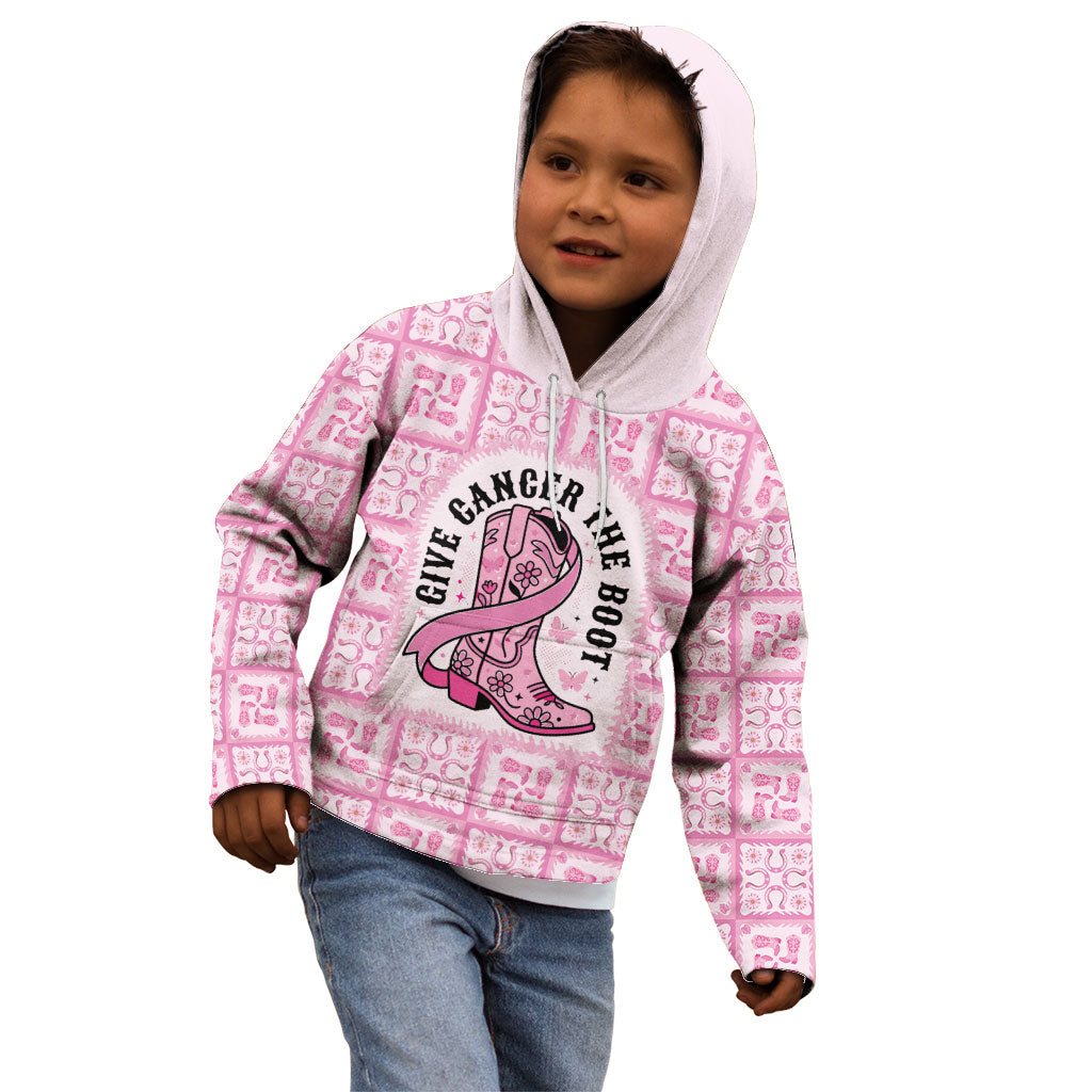 Give Cancer The Boot Pink Cowgirl Kid Hoodie Hawaiian Paniolo Mixed Quilt Pattern Style LT9 - Polynesian Pride