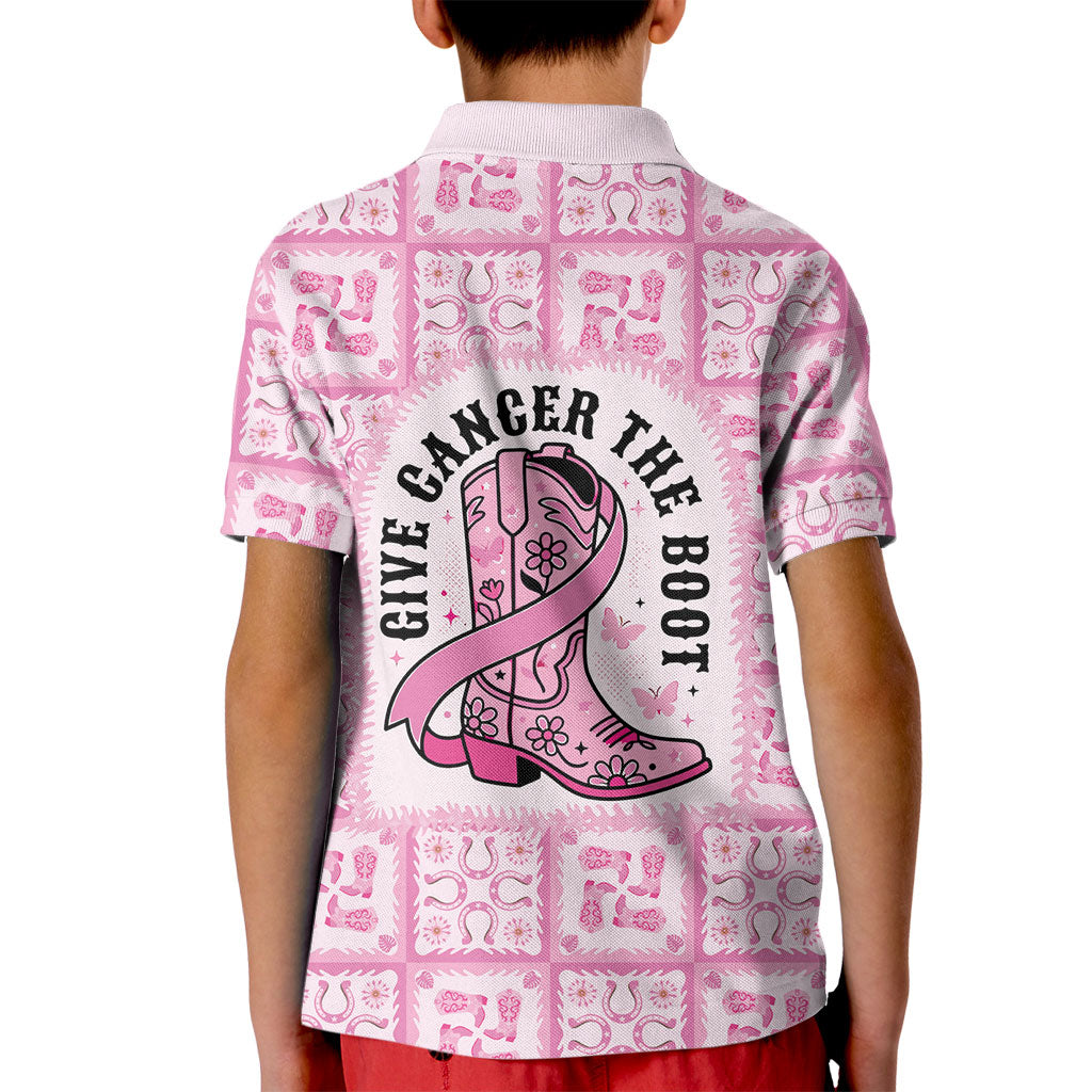 Give Cancer The Boot Pink Cowgirl Kid Polo Shirt Hawaiian Paniolo Mixed Quilt Pattern Style LT9 - Polynesian Pride