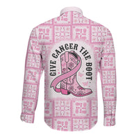 Give Cancer The Boot Pink Cowgirl Long Sleeve Button Shirt Hawaiian Paniolo Mixed Quilt Pattern Style LT9 - Polynesian Pride
