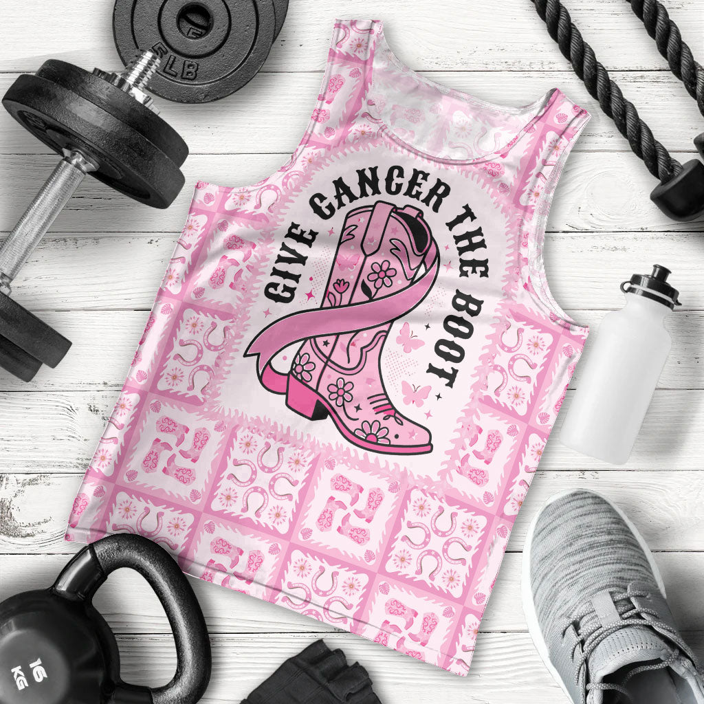 Give Cancer The Boot Pink Cowgirl Men Tank Top Hawaiian Paniolo Mixed Quilt Pattern Style LT9 - Polynesian Pride