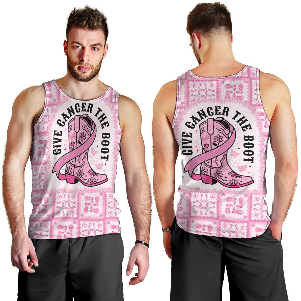 Give Cancer The Boot Pink Cowgirl Men Tank Top Hawaiian Paniolo Mixed Quilt Pattern Style LT9 - Polynesian Pride