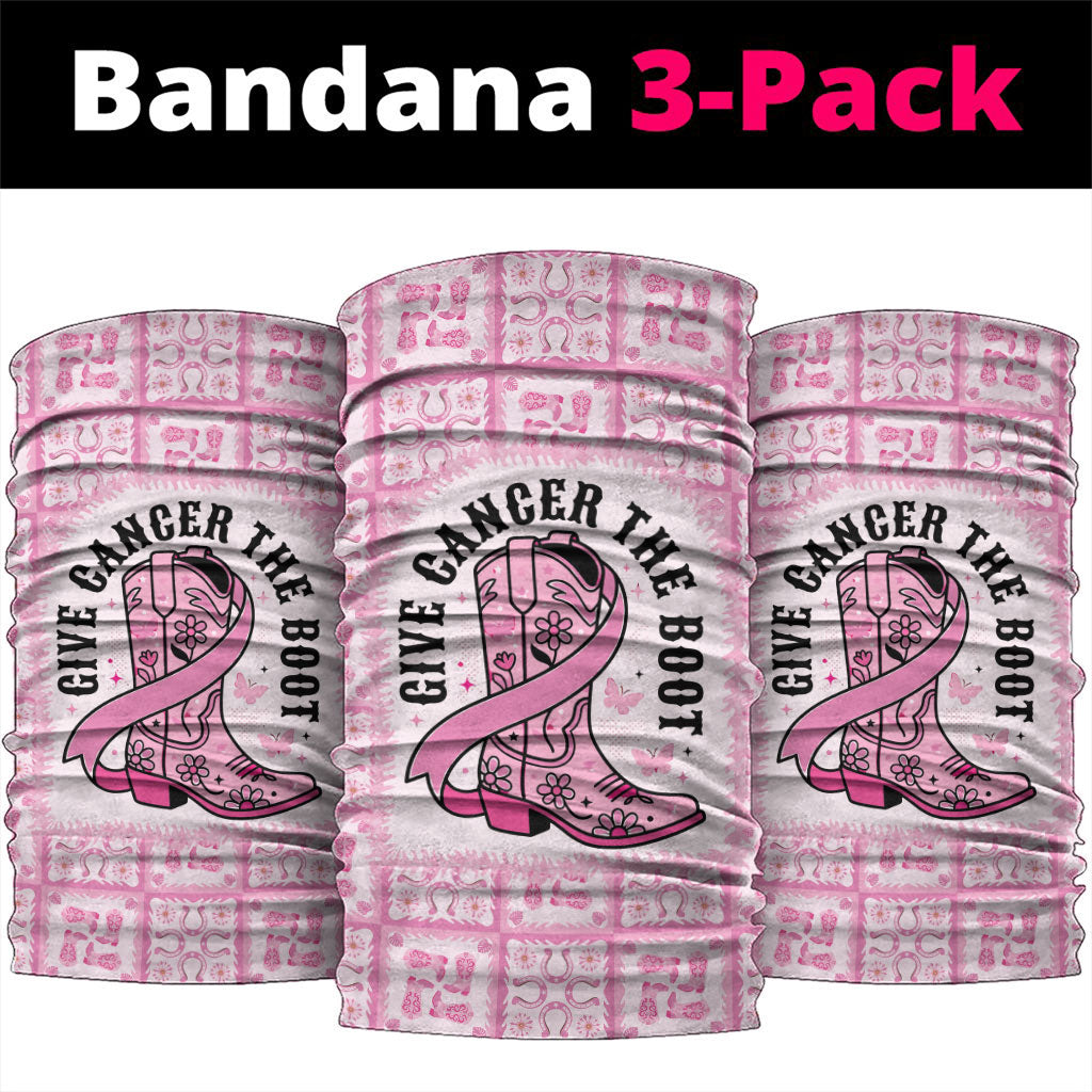 Give Cancer The Boot Pink Cowgirl Neck Gaiter Hawaiian Paniolo Mixed Quilt Pattern Style
