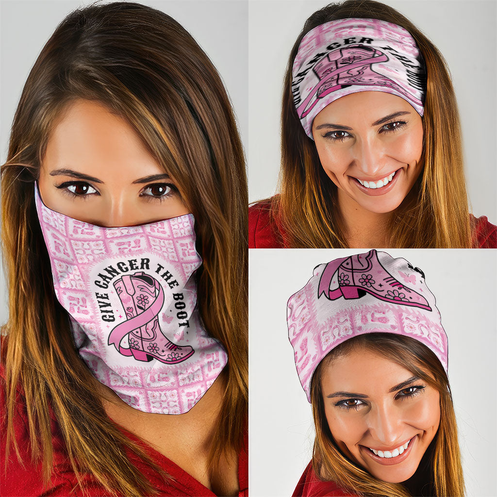 Give Cancer The Boot Pink Cowgirl Neck Gaiter Hawaiian Paniolo Mixed Quilt Pattern Style LT9 - Polynesian Pride