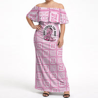 Give Cancer The Boot Pink Cowgirl Off Shoulder Maxi Dress Hawaiian Paniolo Mixed Quilt Pattern Style LT9 Women Pink - Polynesian Pride