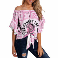 Give Cancer The Boot Pink Cowgirl Off Shoulder Wrap Waist Top Hawaiian Paniolo Mixed Quilt Pattern Style LT9 Pink - Polynesian Pride
