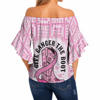 Give Cancer The Boot Pink Cowgirl Off Shoulder Wrap Waist Top Hawaiian Paniolo Mixed Quilt Pattern Style LT9 - Polynesian Pride