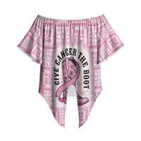 Give Cancer The Boot Pink Cowgirl Off Shoulder Wrap Waist Top Hawaiian Paniolo Mixed Quilt Pattern Style LT9 - Polynesian Pride