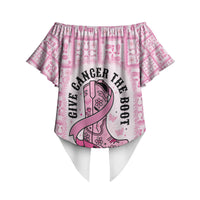 Give Cancer The Boot Pink Cowgirl Off Shoulder Wrap Waist Top Hawaiian Paniolo Mixed Quilt Pattern Style LT9 - Polynesian Pride