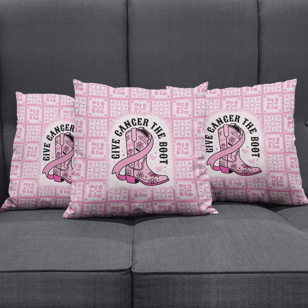 Give Cancer The Boot Pink Cowgirl Pillow Cover Hawaiian Paniolo Mixed Quilt Pattern Style LT9 - Polynesian Pride