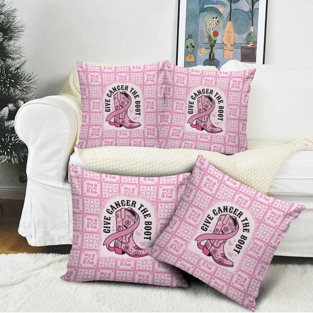 Give Cancer The Boot Pink Cowgirl Pillow Cover Hawaiian Paniolo Mixed Quilt Pattern Style LT9 - Polynesian Pride