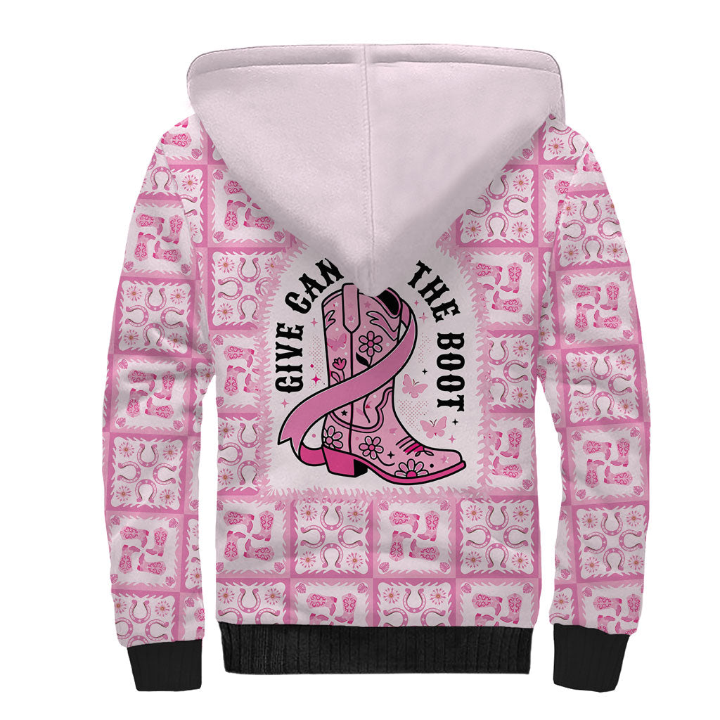 Give Cancer The Boot Pink Cowgirl Sherpa Hoodie Hawaiian Paniolo Mixed Quilt Pattern Style LT9 - Polynesian Pride