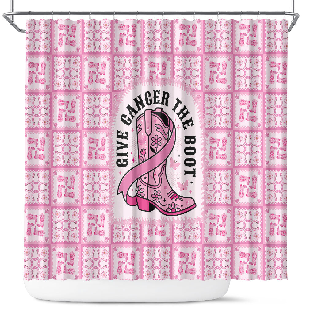 Give Cancer The Boot Pink Cowgirl Shower Curtain Hawaiian Paniolo Mixed Quilt Pattern Style