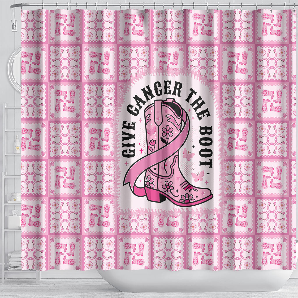 Give Cancer The Boot Pink Cowgirl Shower Curtain Hawaiian Paniolo Mixed Quilt Pattern Style LT9 - Polynesian Pride