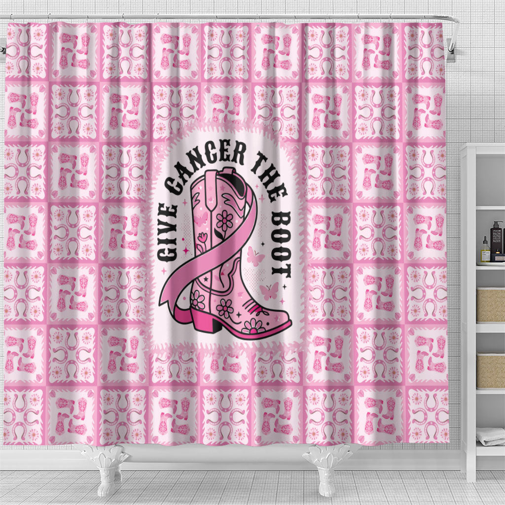 Give Cancer The Boot Pink Cowgirl Shower Curtain Hawaiian Paniolo Mixed Quilt Pattern Style LT9 - Polynesian Pride
