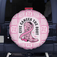 Give Cancer The Boot Pink Cowgirl Spare Tire Cover Hawaiian Paniolo Mixed Quilt Pattern Style LT9 No hole Pink - Polynesian Pride