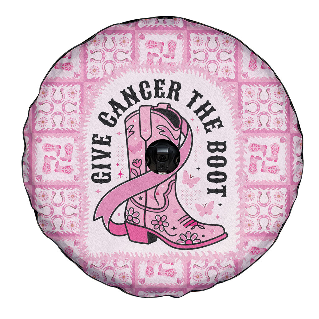 Give Cancer The Boot Pink Cowgirl Spare Tire Cover Hawaiian Paniolo Mixed Quilt Pattern Style LT9 - Polynesian Pride
