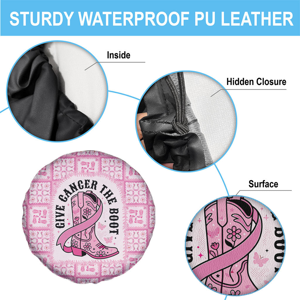 Give Cancer The Boot Pink Cowgirl Spare Tire Cover Hawaiian Paniolo Mixed Quilt Pattern Style LT9 - Polynesian Pride