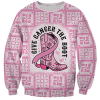 Give Cancer The Boot Pink Cowgirl Sweatshirt Hawaiian Paniolo Mixed Quilt Pattern Style LT9 Unisex Pink - Polynesian Pride