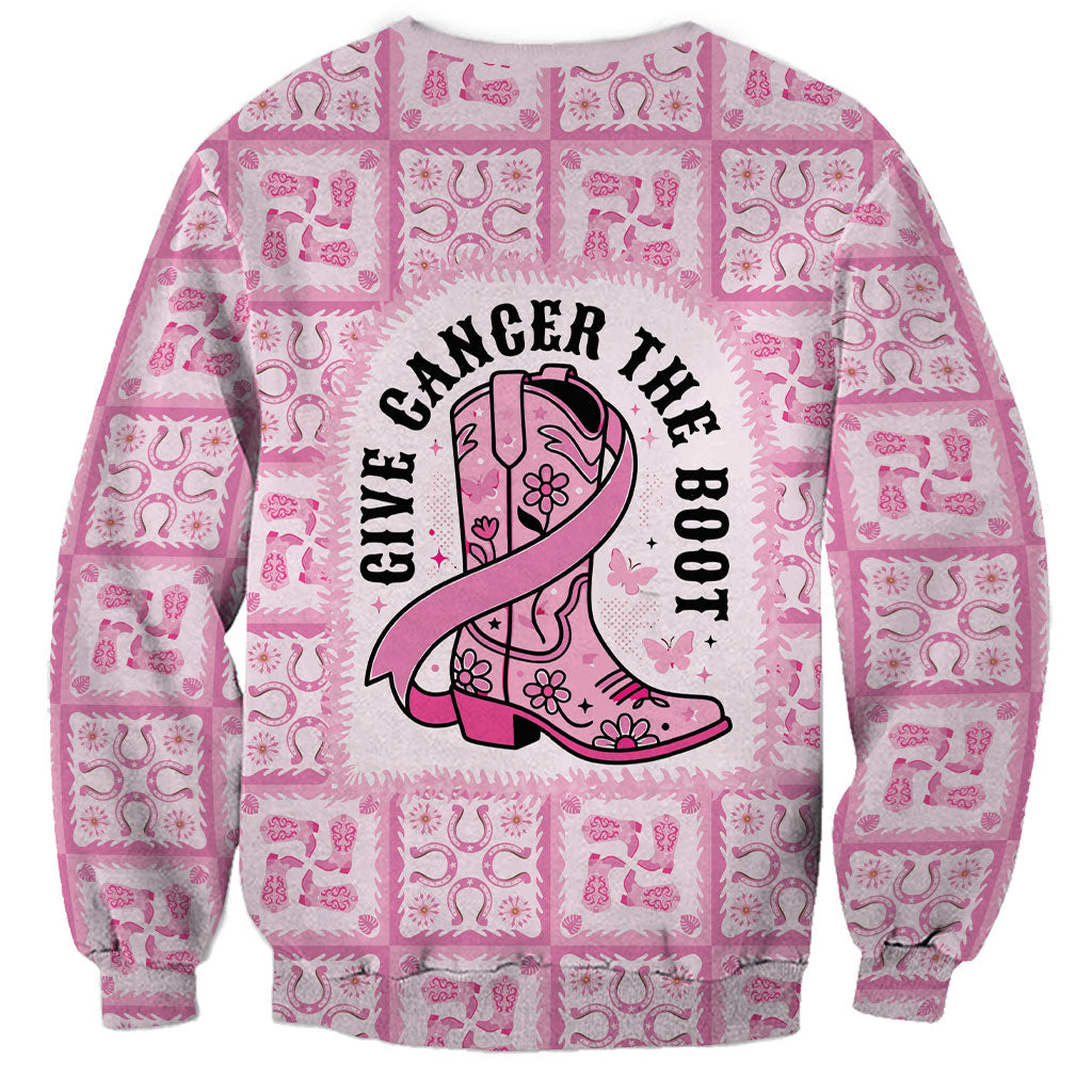 Give Cancer The Boot Pink Cowgirl Sweatshirt Hawaiian Paniolo Mixed Quilt Pattern Style LT9 - Polynesian Pride
