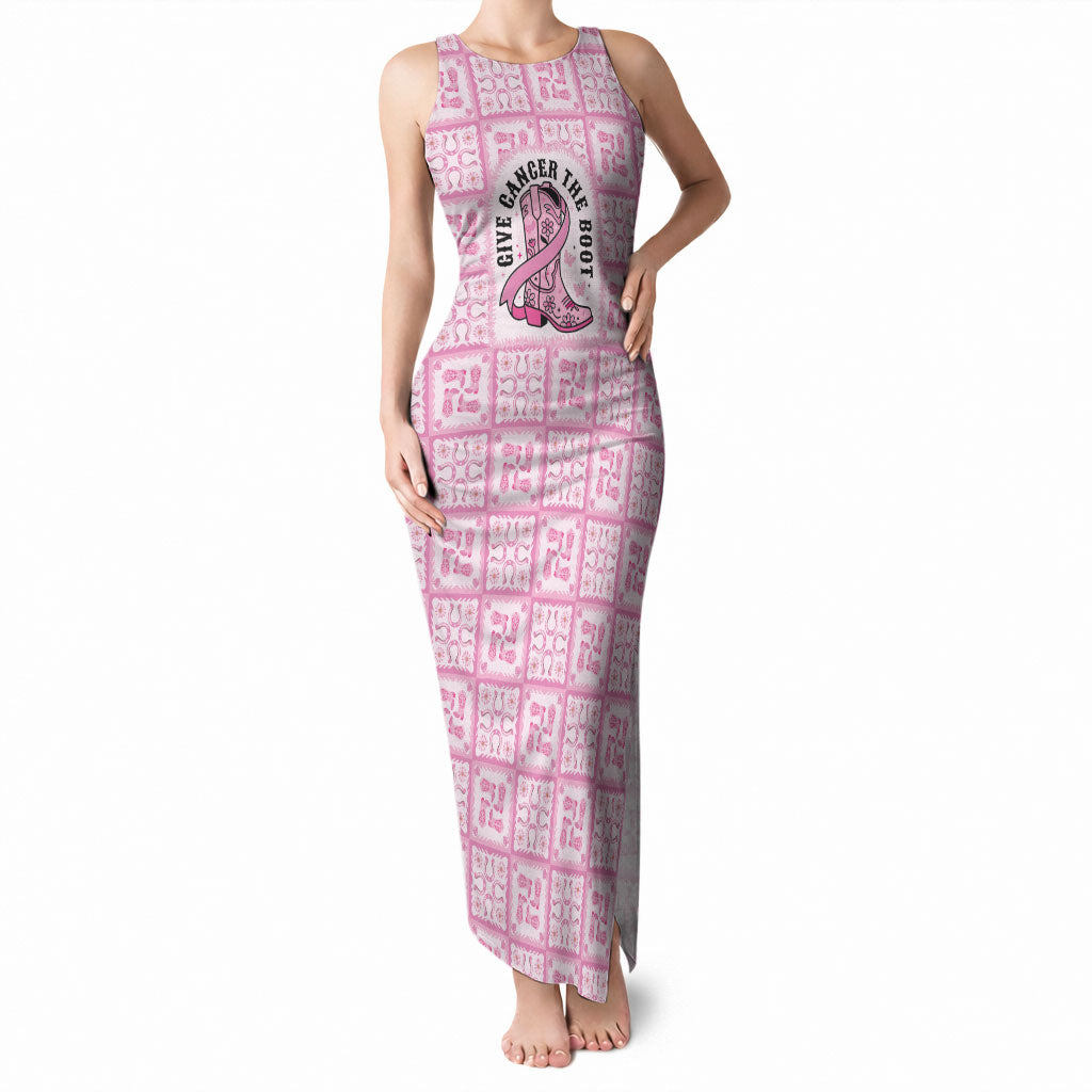 Give Cancer The Boot Pink Cowgirl Tank Maxi Dress Hawaiian Paniolo Mixed Quilt Pattern Style LT9 Women Pink - Polynesian Pride