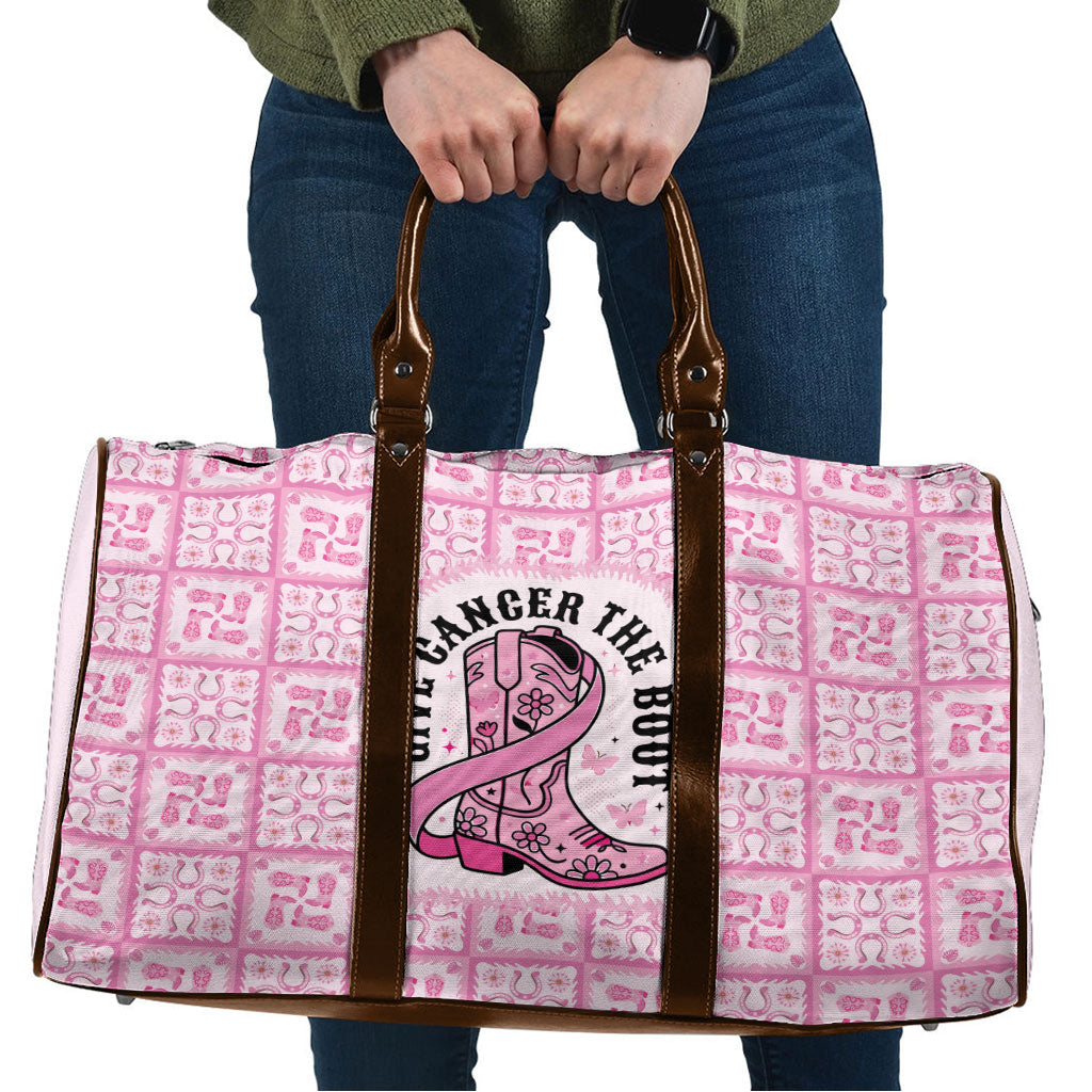 Give Cancer The Boot Pink Cowgirl Travel Bag Hawaiian Paniolo Mixed Quilt Pattern Style