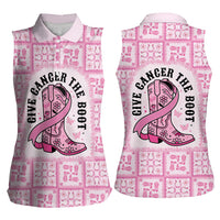 Give Cancer The Boot Pink Cowgirl Women Sleeveless Polo Shirt Hawaiian Paniolo Mixed Quilt Pattern Style LT9 - Polynesian Pride