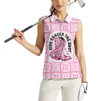 Give Cancer The Boot Pink Cowgirl Women Sleeveless Polo Shirt Hawaiian Paniolo Mixed Quilt Pattern Style LT9 - Polynesian Pride