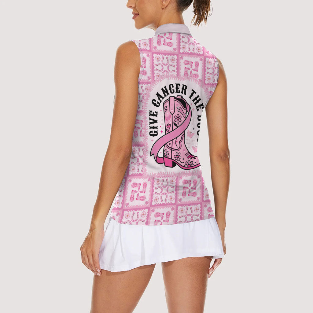 Give Cancer The Boot Pink Cowgirl Women Sleeveless Polo Shirt Hawaiian Paniolo Mixed Quilt Pattern Style LT9 - Polynesian Pride