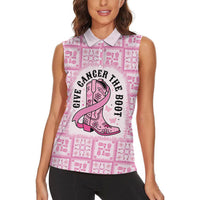 Give Cancer The Boot Pink Cowgirl Women Sleeveless Polo Shirt Hawaiian Paniolo Mixed Quilt Pattern Style LT9 - Polynesian Pride