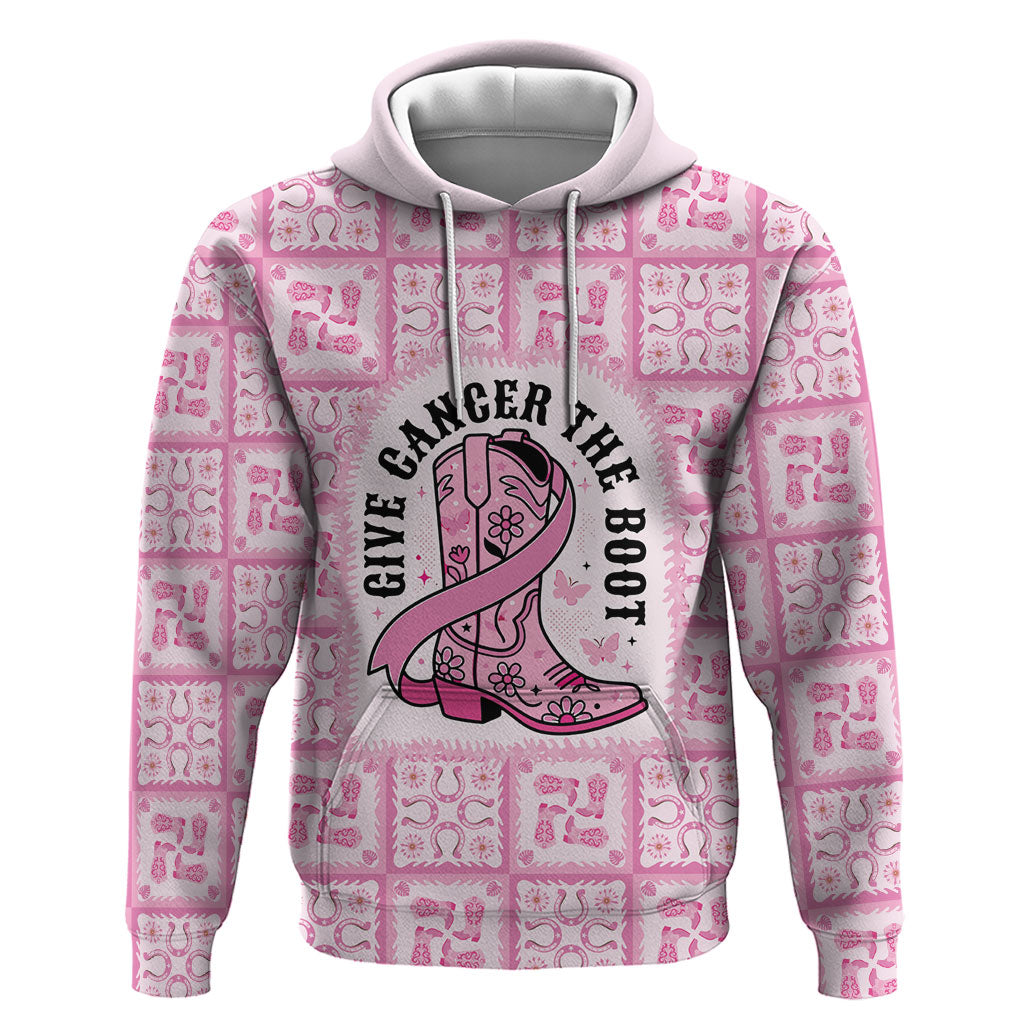 Give Cancer The Boot Pink Cowgirl Zip Hoodie Hawaiian Paniolo Mixed Quilt Pattern Style LT9 Pullover Hoodie Pink - Polynesian Pride