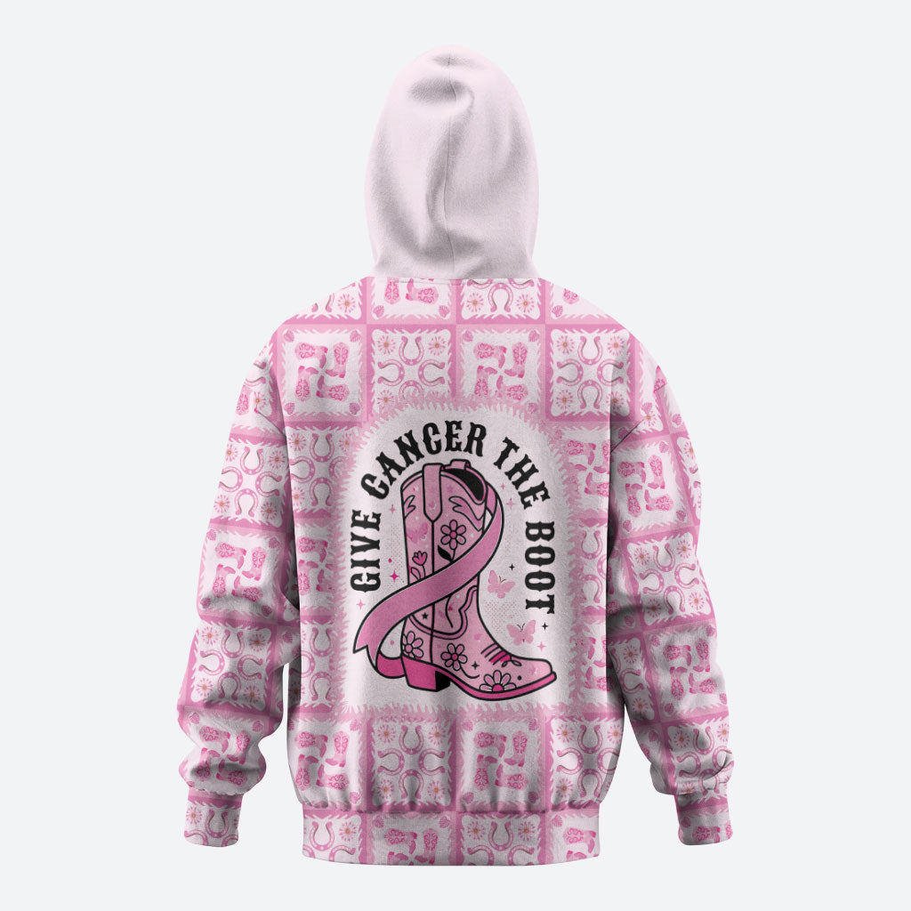 Give Cancer The Boot Pink Cowgirl Zip Hoodie Hawaiian Paniolo Mixed Quilt Pattern Style LT9 - Polynesian Pride