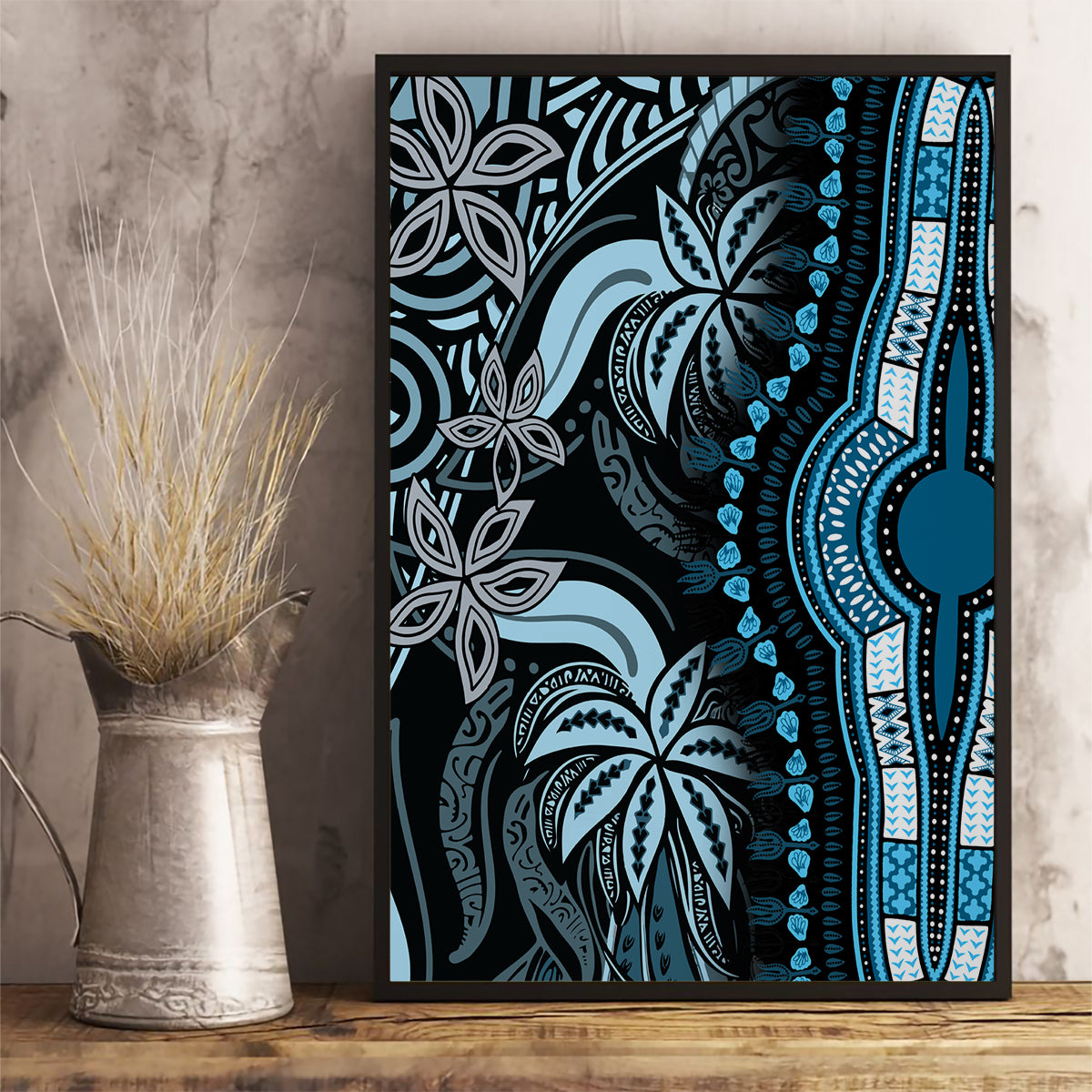 Polynesia Dashiki Canvas Wall Art Polynesia and Africa Traditional Special Together Blue LT9 - Polynesian Pride