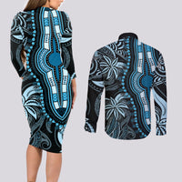 Polynesia Dashiki Couples Matching Long Sleeve Bodycon Dress and Long Sleeve Button Shirts Polynesia and Africa Traditional Special Together Blue LT9 - Polynesian Pride