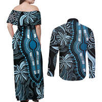 Polynesia Dashiki Couples Matching Off Shoulder Maxi Dress and Long Sleeve Button Shirts Polynesia and Africa Traditional Special Together Blue LT9 - Polynesian Pride