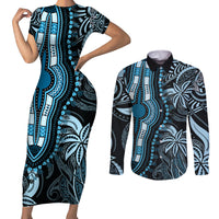Polynesia Dashiki Couples Matching Short Sleeve Bodycon Dress and Long Sleeve Button Shirts Polynesia and Africa Traditional Special Together Blue LT9 Blue - Polynesian Pride